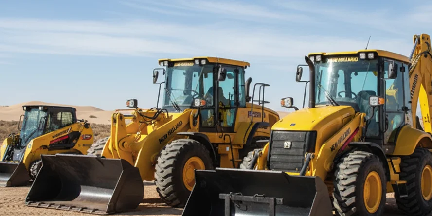 New Holland Construction yellow heavy equipment on a job site in Egypt
