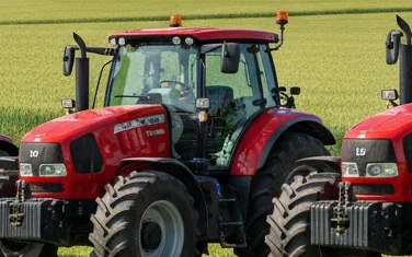 Deutz Fahr red tractors in a green agricultural field in Egypt