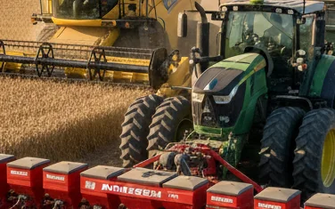 MONOSEM precision planter and FieldKing harvester in Egyptian farm field