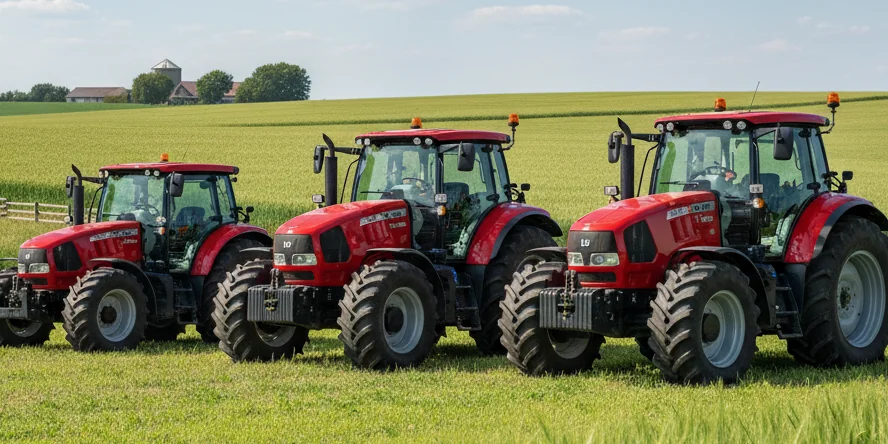 Deutz Fahr red tractors in a green agricultural field in Egypt
